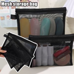 Mesh Makeup Bag Mesh Zipper Travel Cosmetic Bag Transparent Storage Bag Portable Pouch Washbag Multifunction Travel Lipstick bag
