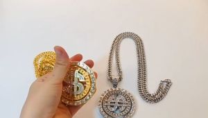 Luxury Zircon US Dollar Punk Hip Hop Round Rich Symbol Money Pendant Collar Chains Necklace for Men Women Gift Fashion Jewelry