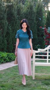 Áo kiểu thiết kế thanh lịch sang trọng với chất liệu Cotton Tuyết mềm mại AN4L1071 Thời trang Thiều Hoa