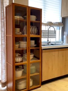 LACC Kitchen Storage Cabinet Bamboo Sideboard Dish Cabinet Wooden Display Cabinet 3/4/5/6/7Layers For Kitchen Livingroom