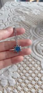 Interesting Double Side Judaica Jewish Star of David Chai Hebrew Blue & White Fire Opal Pendant Necklace Jewelry for Gift