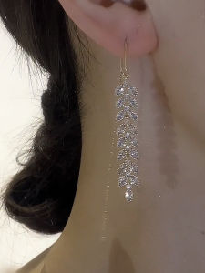 Dongdaemun Fashion Zircon Wheat Hanging Earrings Long Super Fairy Tassel Leaf-Shaped Earring Fancy Temperament Entry Lux Earrings