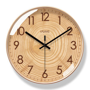 Modern Simple Wall Clock for Living Room New 2025 Wooden Texture Electronic New Chinese Style round Shape Battery Powered Clock