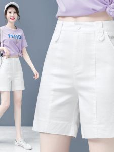 Loose High-Waisted Thin Short Pants Womens Summer Casual Straight Leg Black Health Ring Five-Point Pants 2022 New Style