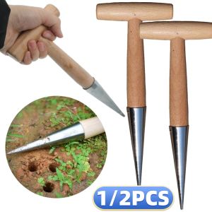 1/2PCS T-Wood Handle Hand Sow Dibbler Sowing Seeds Bulbs Digging Garden Dibber Planter Tool Transplanting Seed Dispenser Garden
