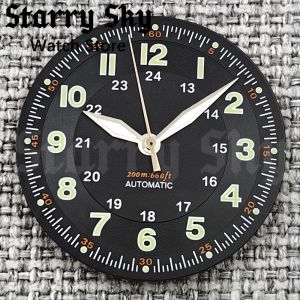 Starry Sky 29mm Green Words Black Pilot Watch Dial Watch Hands With Luminous Fits NH35/ETA PT5000 Automatic Movement Watch Parts