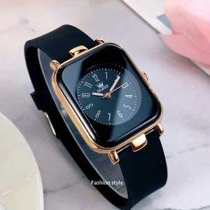 OLEVS Jam Tangan Wanita Luxury Square Dial Hitam Strap Kulit Hitam - Set Jam Tangan Fashion Kekinian