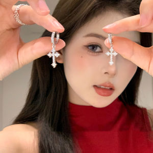 Ultra-Shiny Cross Earrings Womens 2025 New Popular High-End Sensation Simple Diamond-Embedded Niche Design Ear Jewelry