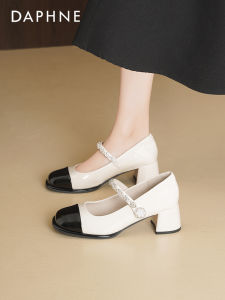 Daphne | Thick Heel Vintage Two-tone Womens Single Shoes