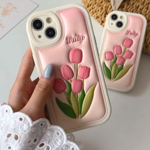 Tulip Flower 3D Lamb skin Case shockproof for iPhone 11 /11Pro/11Pro Max/12 /12 Pro/12Pro Max/13 /13 Pro/13 Pro Max/14/14 Plus/14 Pro/14Pro Max provide shockproof scratch and drop protection for girl women