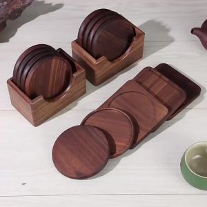 Tấm Lót Ly Bằng Gỗ Óc Chó & Gỗ Sồi Nguyên Khối Hình Tròn Vuông Bền Chịu Nhiệt Thân Thiện Với Môi Trường Dùng Cho Trà Cà Phê Đường Kính 8.8cm/3.46in