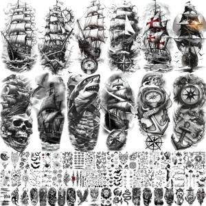 71 Sheets Sailing Boat Pirate Ship Temporary Tattoos For Women Men Half Arm Forearm Tatoos Realistic Fake Anchor Tattoo Sticker