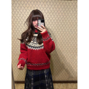 2024 Christmas Theme Knitted Sweater Womens round Neck Sweater Cozy Atmosphere Feeling Autumn Winter Fashionable Top