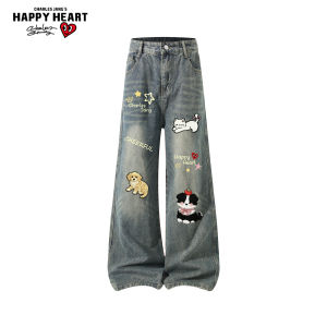 CHARLES JANGS HAPPY HEART | Charles Heart American Retro Straight Wide Leg Cleanfit Jeans