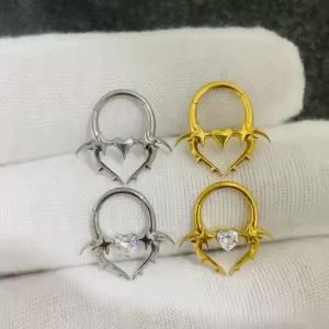 1PC G23 Titanium Hinged Heart&Star Septum Clicker Nose Ring Heart CZ Ear Cartilage Tragus Daith Helix Hoop Piercing Jewelry 16G