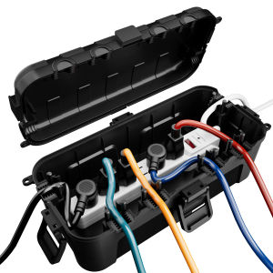 Outdoor Electrical Box Waterproof Extension Cord Cover w/6 Cable Entry Ports Weatherproof Connection Box for Power StripPlug