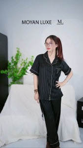 Bộ Đồ Ngủ Lụa – Tay Ngắn Quần Dài Co Giãn Mát Lạnh Mặc Nhà Cao Cấp Mùa Hè Moyan Luxe EC104