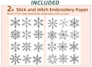 2 Sheets Stick & Stitch Water-Soluble (Wash-Away) Embroidery Transfer Stabilizer - Self-Adhesive Pre-Printed Snowflake Patterns