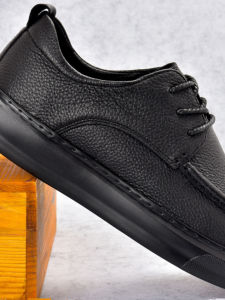 Mens Casual Leather Shoes Spring New Style Thick Bottom Business Leisure Bean Shoes round Toe Rubber Sole Comfortable Shoes