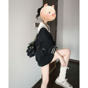 CHANGTONG | Back to School Stylish Set with Half Skirt and Navy Collar Sweater