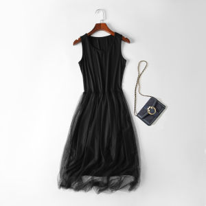 Váy Lưới Modal Không Tay Dáng Chữ a Xếp Ly Cạp Cao Phong Cách Hàn Quốc Mùa Hè Cho Nữ Váy Midi Không Tay Dáng Rộng