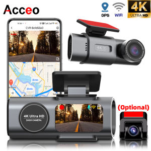 ACCEO 4K Dash Cam Mini Car DVR with GPS WiFi 1080P Rear Camera 24H Parking Mode Night Vision Dual Channel Black Box Car Recorder