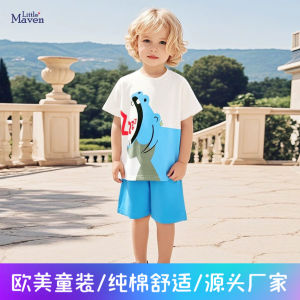 Little Maven Pure Cotton Cartoon Print Boys Summer Outfit Two-Piece Set Comfortable Breathable Kids Clothing Ensemble