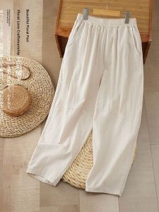 High Waist Cotton Linen Straight Leg Pants Womens Loose Fit Summer New Style Thin Casual Wide Leg Pants Casual Style