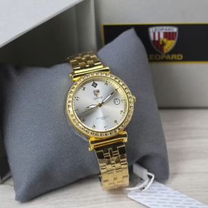 Jam tangan Wanita Leopard 4805 tali rantai bulat tanggal aktif analog original