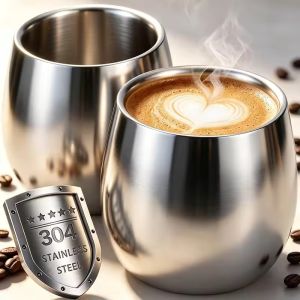 304 Stainless Steel Double-Walled Insulated Coffee Mug Heat-Resistant Shatterproof Beer Beverage Cup Children Water Cup
