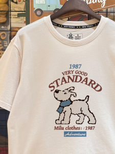 Áo Thun Cotton American Letter T-Shirt Cho Nữ Mùa Hè 2025 Thường Ngày in Họa Tiết Hoạt Hình Cổ Tròn Tay Ngắn Màu Kem