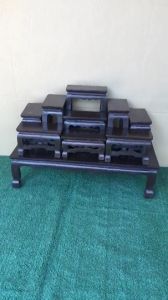 ชุดโต๊ะหมู่บูชา หมู่ 9 หน้า 4 สีโอ๊ค ไม้สัก ขนาด กว้าง 34 ซม. ยาว 65 ซม. สูง 43 ซม.