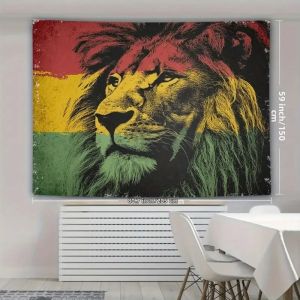 VIKAMA Vintage Ragnarok Retro Lion Tấm Thảm Treo Tường Polyester Trang Trí Nhà Cho Phòng Ngủ Phòng Khách Ký Túc Xá - Đỏ Vàng Xanh
