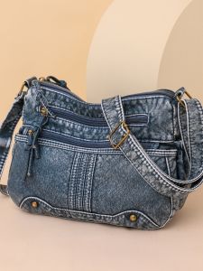 Washed Soft Leather Single Shoulder Crossbody Bag Large Capacity Retro Denim Womens Bag Casual Versatile Handbag for Mothers