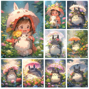 Japanese anime diamond painting Hayao Miyazaki Totoro with diamond embroidery girl flower handmade DIY mosaic home decoration