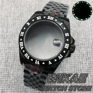 40mm Full Black Watch Case Fixed Bezel Luminous Roman Digita Sapphire Glass fit NH34NH35 Mingzhu Miyota PT5000 Movement