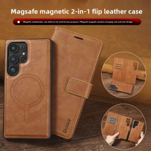 Detachable Flip Cover Phone Case for Galaxy S25/S24Ultra/S23 with MagSafe Absorption Leather Slot for Card Storage Luxury Feel