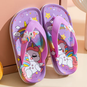 Kids Cute Flip-Flops Girls Summer Indoor Non Slip Soft Bottom Cartoon Unicorn Girls Sandals Princess