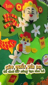 Đồ chơi trang trí Tết có đèn nháy - cây quất vải dạ bóc dán treo tường cho bé và cả nhà tự làm DIY - Kennen