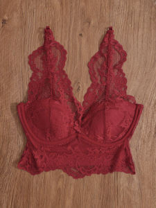 Red Lace Camisole Tank Top Womens Built-in Bra High-End Base Shirt Womens Fashionable Commute Style Short Length Pullover