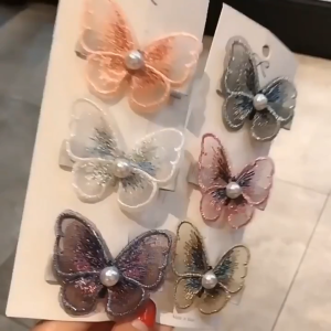 BabyShop-C1436 Jepit Rambut Kupu Kupu Pearl Wanita / Jepitan Butterfly Bahan Tile Bordir Hair Clips