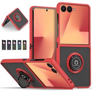 for Samsung Galaxy Z Flip 7 Case with 360° Rotating Ring Holder KickstandSlim Translucent Frosted Matte Hard Back TPU Bumper Shockproof Protective Phone Case for Samsung Z Flip 7 Fe CaseZ Flip 6 CaseZ Flip 5 Case