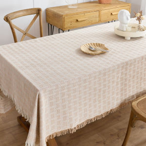Cotton Linen Tablecloth Rustic Farmhouse Square Tablecloths Burlap Table Covers with Tassel for Kitchen Dinning Picnic Wedding