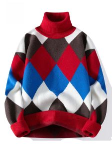 ROMON | Lormen Mens High Collar Knitted Sweater Winter Thickened Warm Fashion Casual Loose Fit Overhead Top For New Year Celebration