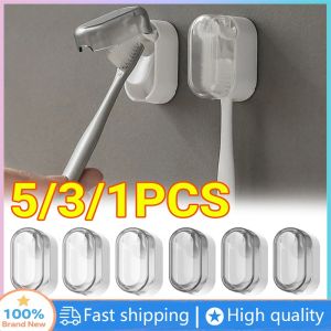 【5pcs】 Toothbrush Holder with Cover Holder Bathroom Wall-Mounted Perforated-Free Rack Mirror Wash Hook Non-Marking Dustproof Toothbrush Holder Essential For Home KEBIDU