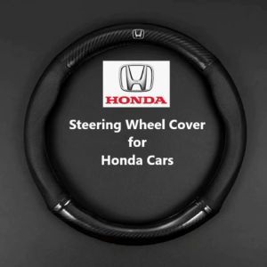 Round Shape Steering Wheel Cover for Honda Cars Carbon Fiber and Leather Round Type for Honda City Jazz Civic C-RV Accord BRV Mobilio HR-V Odyssey Etc.