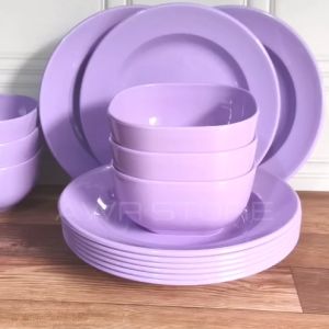 6 PCS PAKET HEMAT PERALATAN MAKAN SET PIRING DAN MANGKUK MANDALIKA UNGU TEBAL DAN ANTI PECAH