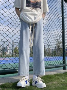 กางเกงยีนส์ทรงหลวมขาตรงสำหรับผู้ชาย กางเกงขายาวทรงหลวมสไตล์อเมริกัน กางเกงขายาวทรงหลวมฤดูร้อน กางเกงขายาวทรงหลวมสำหรับผู้ชาย