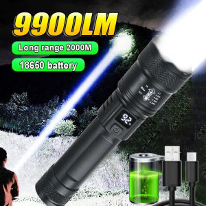High Strong Power Led Flashlights 2000LM Tactical Torch with Display Light USB Charging Camping Fishing Emergency Zoom Lantern