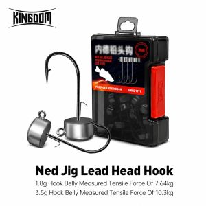 Kingdom 12pcs Ned Jig Lead Head Fishing Hooks 1.8g 2.7g 3.5g 4.2g Anti-drop Barb Hooks Soft Worm Fishhooks Fishing Tackles